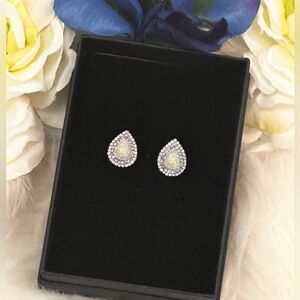 Iridescent Pearl and Micro Pave Diamond Pear Shaped Stud Earrings NEW!